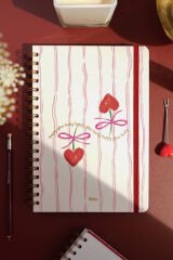 Matt Notebook B5 17x24 cm Spiralli Lastikli Çizgili Tarihsiz Not Defteri Kiraz Fiyonk