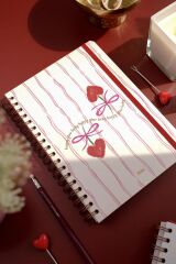 Matt Notebook B5 17x24 cm Spiralli Lastikli Çizgili Tarihsiz Not Defteri Kiraz Fiyonk
