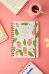 Matt Notebook B5 17x24 cm Spiralli Lastikli Noktalı Tarihsiz Not Defteri Çilek