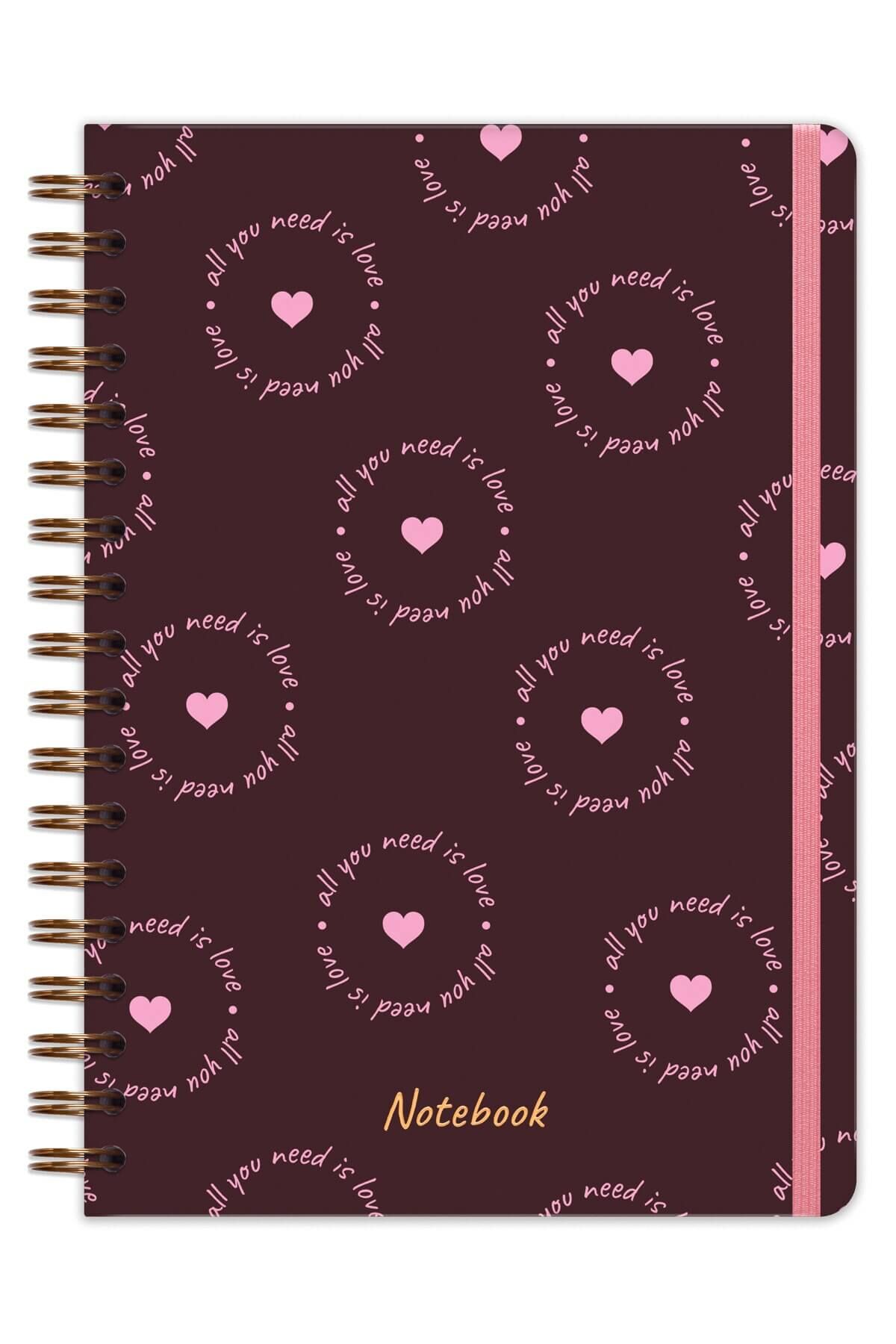 Matt Notebook B5 17x24 cm Spiralli Lastikli Noktalı Tarihsiz Not Defteri Kalpler