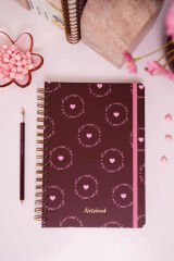 Matt Notebook B5 17x24 cm Spiralli Lastikli Noktalı Tarihsiz Not Defteri Kalpler