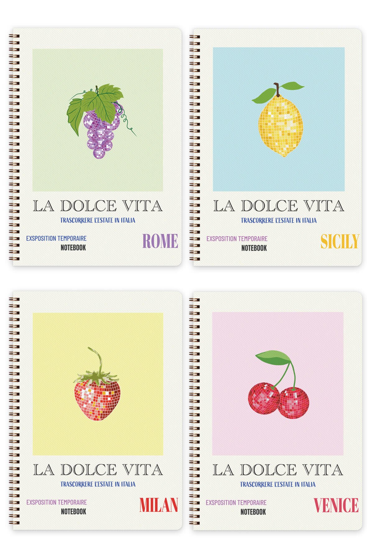 A4 Spiralli Okul Defteri 80 yaprak 4'lü Set - Kareli