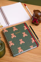 Matt Notebook 19x21 cm Kare Lastikli Spiralli Sert Kapak Not Defteri Çizgili Ayıcıklar