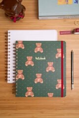 Matt Notebook 19x21 cm Kare Lastikli Spiralli Sert Kapak Not Defteri Çizgili Ayıcıklar