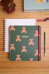 Matt Notebook 19x21 cm Kare Lastikli Spiralli Sert Kapak Not Defteri Çizgili Ayıcıklar