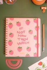 Matt Notebook 19x21 cm Kare Lastikli Spiralli Sert Kapak Not Defteri Çizgili Çilek