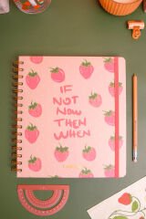 Matt Notebook 19x21 cm Kare Lastikli Spiralli Sert Kapak Not Defteri Çizgili Çilek