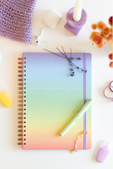 Matt Notebook 20x28 cm A4 Lastikli Spiralli Sert Kapak Not Defteri Çizgili Gökkuşağı