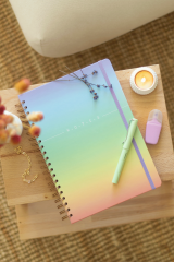 Matt Notebook 20x28 cm A4 Lastikli Spiralli Sert Kapak Not Defteri Çizgili Gökkuşağı