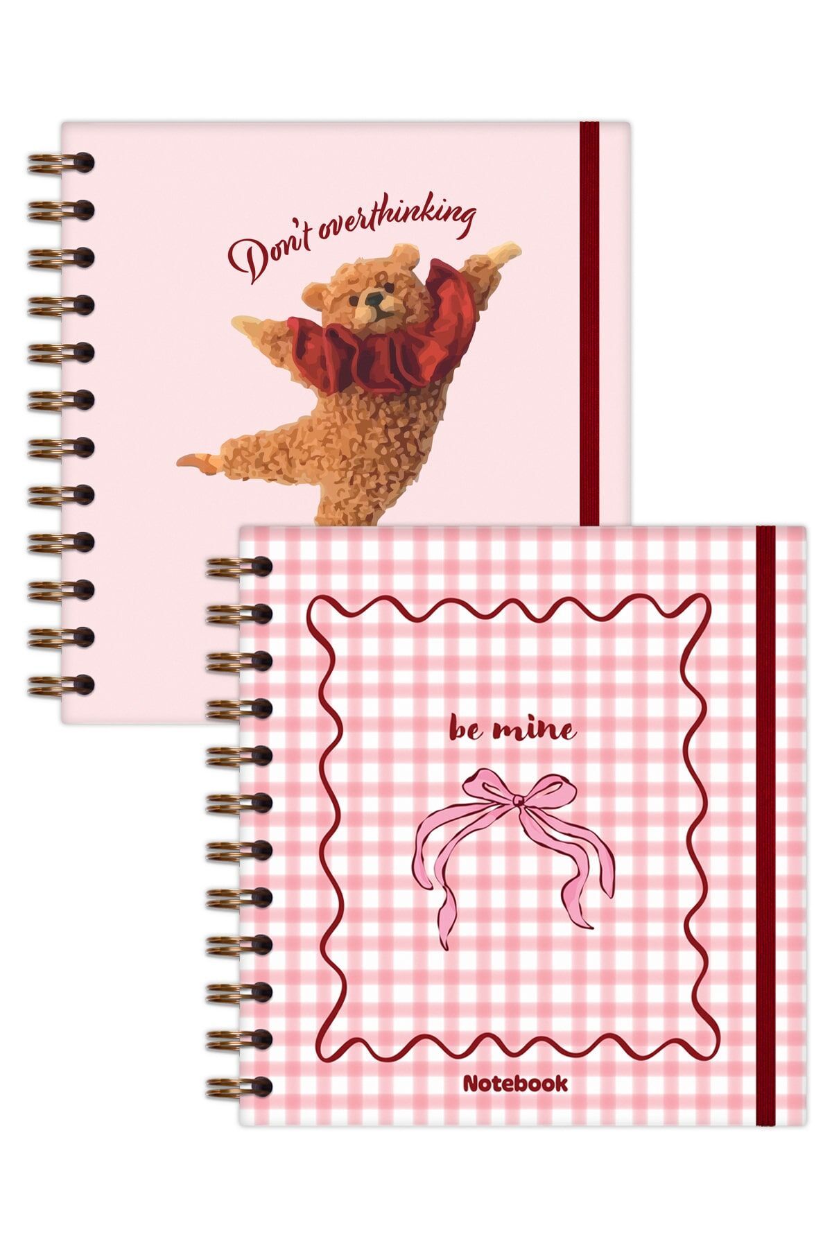 Matt Notebook 15x15 cm Kare 2'li Set Spiralli Çizgili Tarihsiz Not Defteri Pötikare Ayıcık