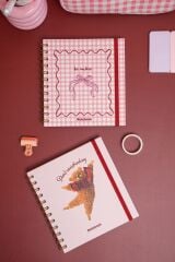 Matt Notebook 15x15 cm Kare 2'li Set Spiralli Çizgili Tarihsiz Not Defteri Pötikare Ayıcık