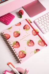 Matt Notebook 2025-2026 Akademik Kare Ajanda Spiralli - 17 Aylık Çilek