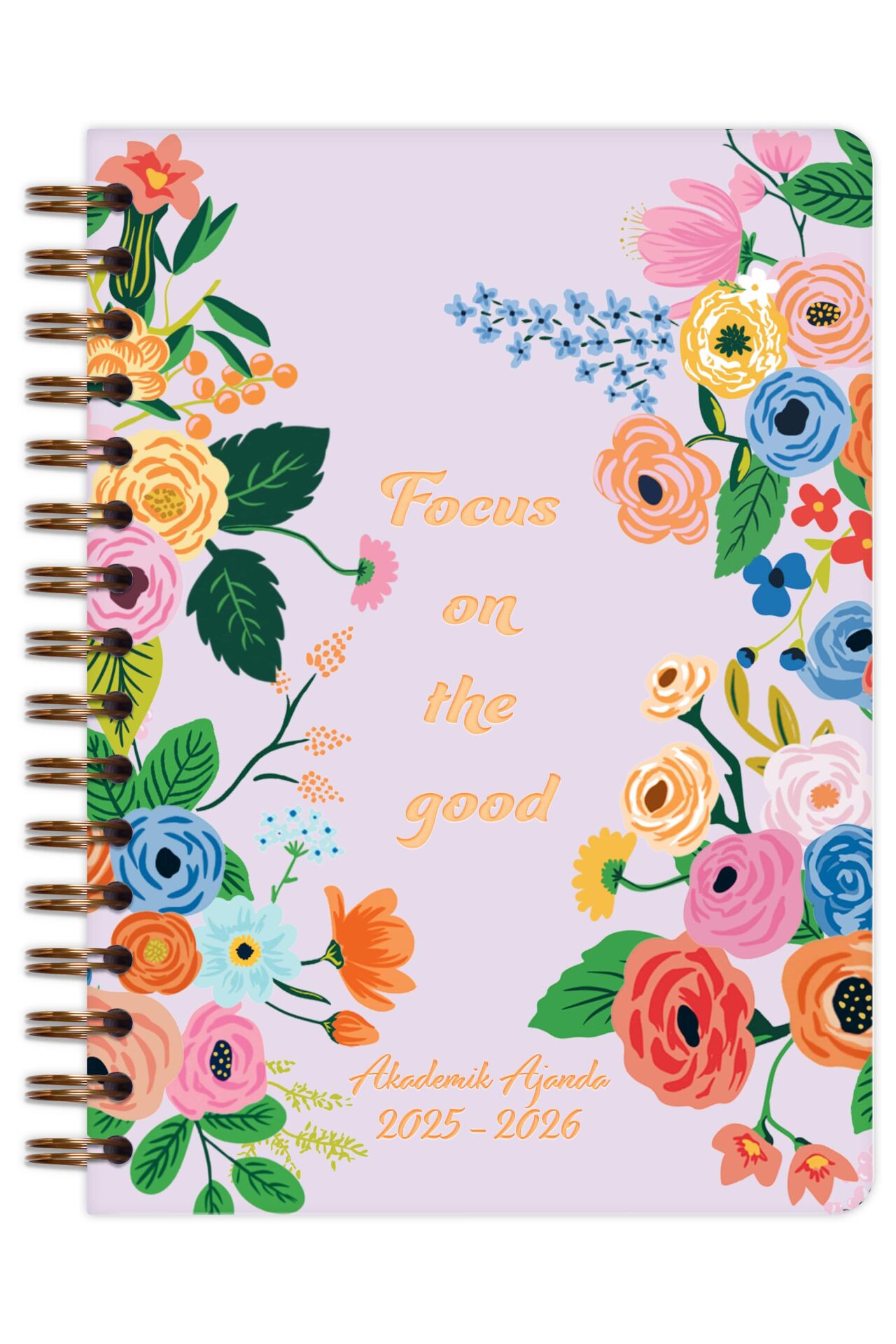 Matt Notebook 2025-2026 A5 Akademik Ajanda Spiralli 15x21 cm -13 Aylık- Lila Çiçekler