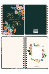 Matt Notebook 2025-2026 A5 Akademik Ajanda Spiralli 15x21 cm -13 Aylık- Yeşil Çiçekler
