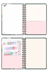 Matt Notebook 2025-2026 A5 Akademik Ajanda Spiralli 15x21 cm -13 Aylık- Yeşil Çiçekler