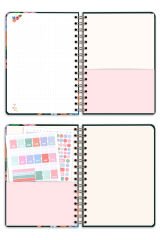 Matt Notebook 2025-2026 A5 Akademik Ajanda Spiralli 15x21 cm -13 Aylık- Yeşil Çiçekler