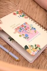 Matt Notebook 2025-2026 A5 Akademik Ajanda Spiralli 15x21 cm -13 Aylık- Krem Çiçekler