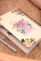 Matt Notebook 2025-2026 A5 Akademik Ajanda Spiralli 15x21 cm -13 Aylık- Krem Çiçekler