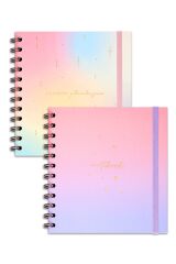 Matt Notebook 15x15 cm Kare 2'li Set Spiralli Süresiz Planlayıcı Ajanda ve Defter Gökkuşağı