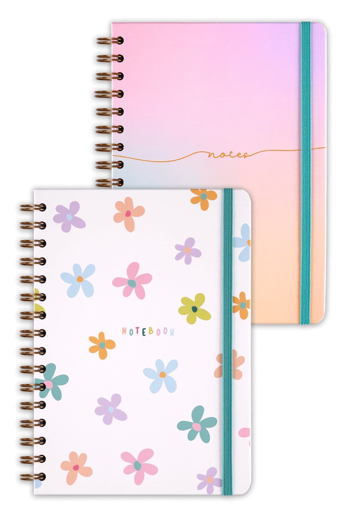 Matt Notebook A5 15x21 cm Spiralli Lastikli 2'li Tarihsiz Not Defteri Seti 1 Kareli 1 Çizgili