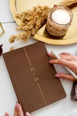Matt Notebook 2025-2026 A5 Keten Akademik Ajanda 15x21 cm - 17 Aylık Kahverengi