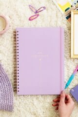 Matt Notebook 20x28 cm A4 Lastikli Spiralli Sert Kapak Not Defteri Kareli Lila