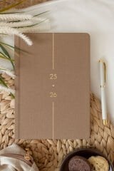 Matt Notebook 2025-2026 A5 Keten Akademik Ajanda 15x21 cm - 17 Aylık Sütlü Kahve
