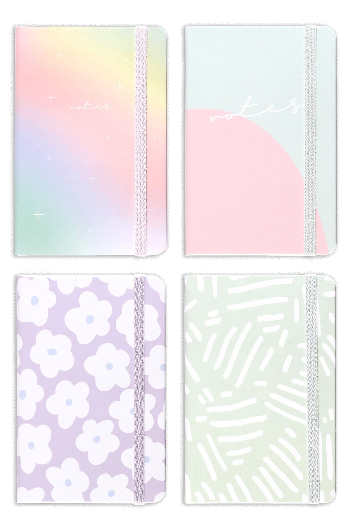 Matt Notebook 4'lü Cep Defteri Seti Çizgili Papatya Gökkuşağı Soyut