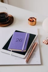 Matt Notebook 2026 Yılı Lastikli Günlük Cep Ajandası 12 Aylık Lila