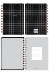 Matt Notebook 17x24 cm Lastikli Spiralli Sert Kapak Not Defteri Kareli Siyah