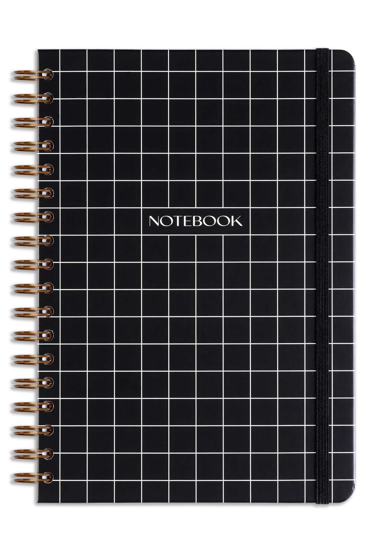 Matt Notebook 17x24 cm Lastikli Spiralli Sert Kapak Not Defteri Kareli Siyah
