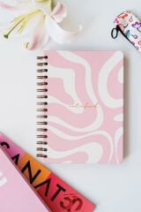 Matt Notebook A5 15x21 cm Spiralli Lastikli Kareli Tarihsiz Not Defteri Pembe