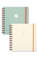 Matt Notebook 15x15 cm Kare 2'li Set Spiralli Çizgili Tarihsiz Not Defteri Papatya