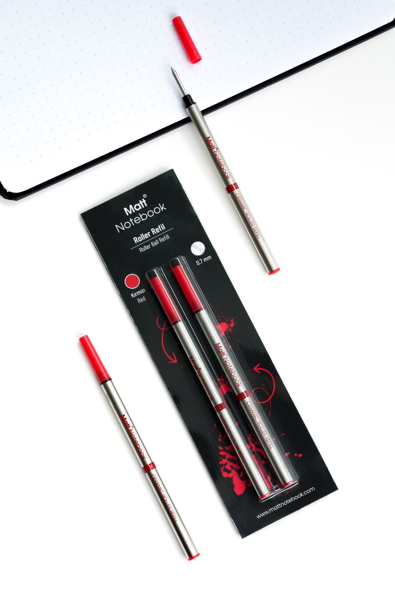 Matt Notebook 2'li Roller Kalem Refil Yedeği 0.7 mm Kırmızı R07