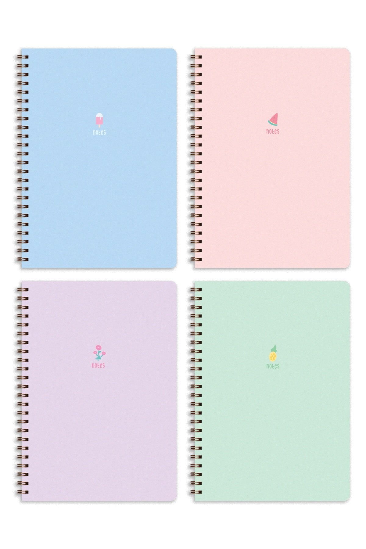 A5 Spiralli Okul Defteri 80 yaprak 4'lü Set - Kareli