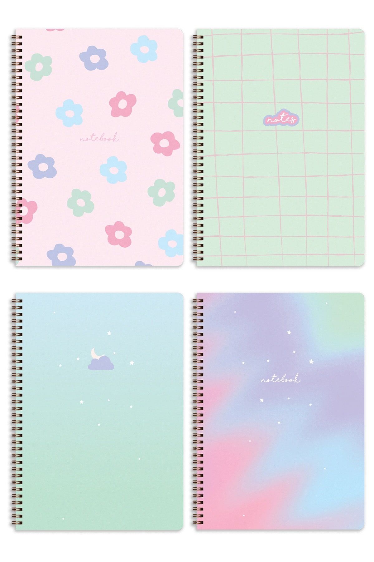 A4 Spiralli Okul Defteri 80 yaprak 4'lü Set - Çizgili